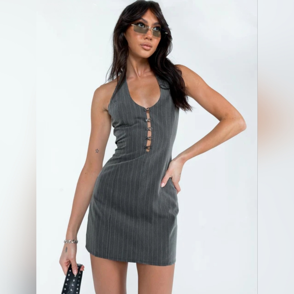 Princess Polly Starry Pin Stripe Mini Dress Grey